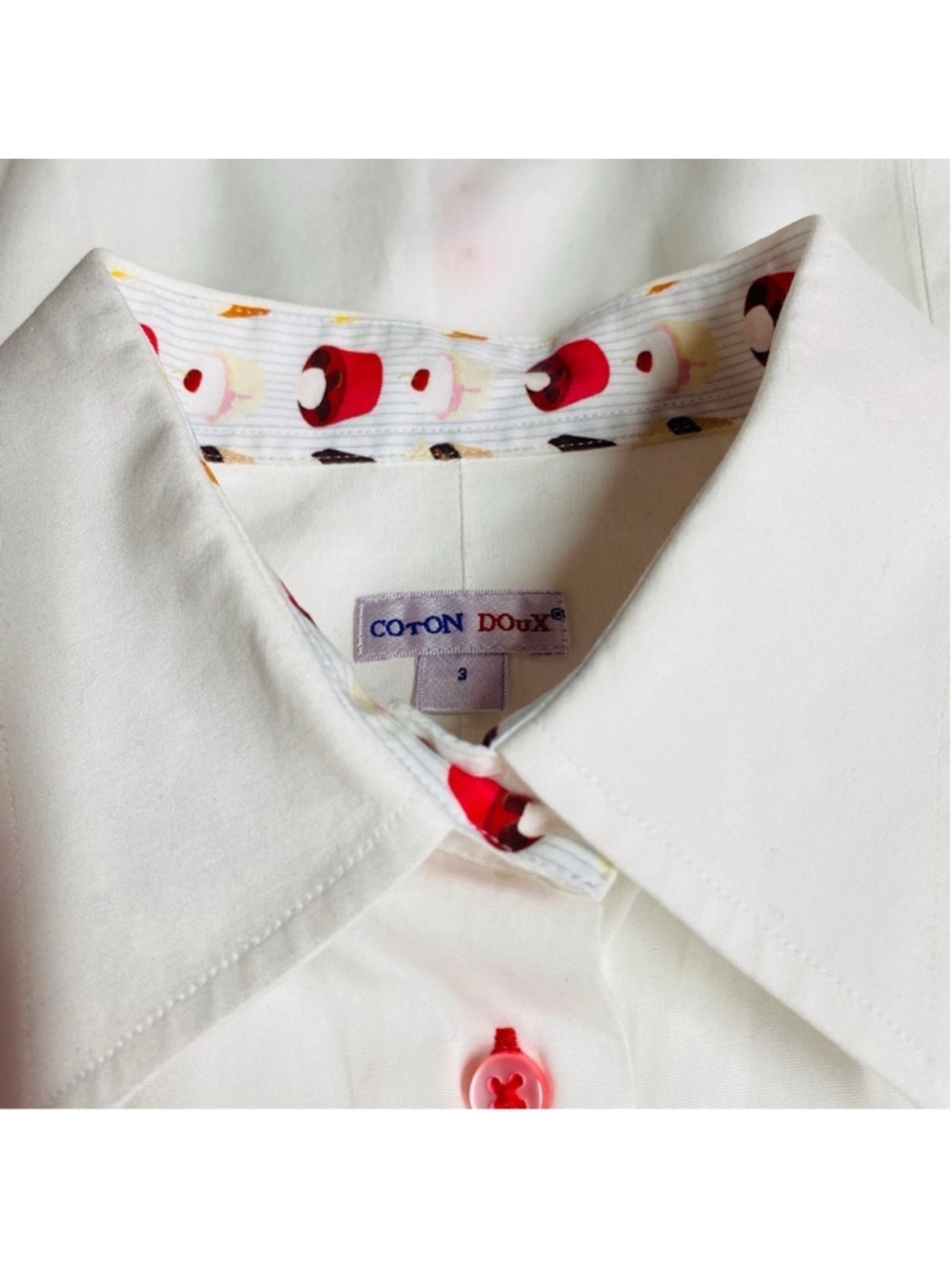 Coton Doux Paris Women’s Shirt White Tailored Cotton Cupcake Trim - Picture 3 of 13